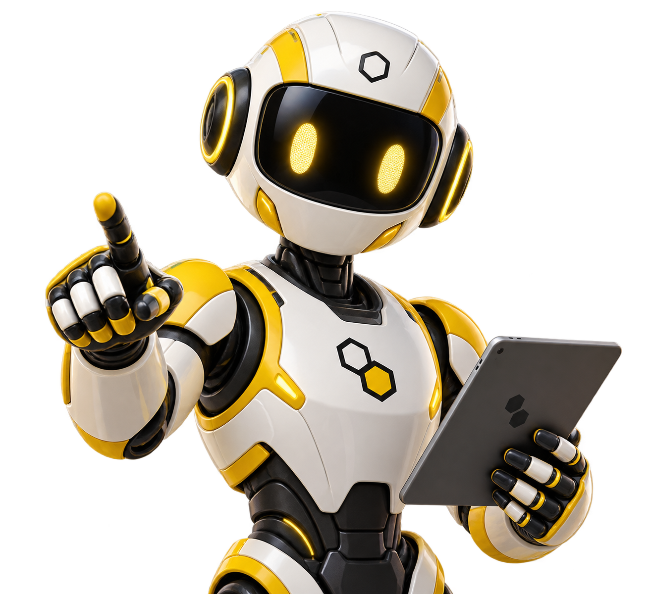 Robot asistente de Colmena AI sosteniendo una tableta